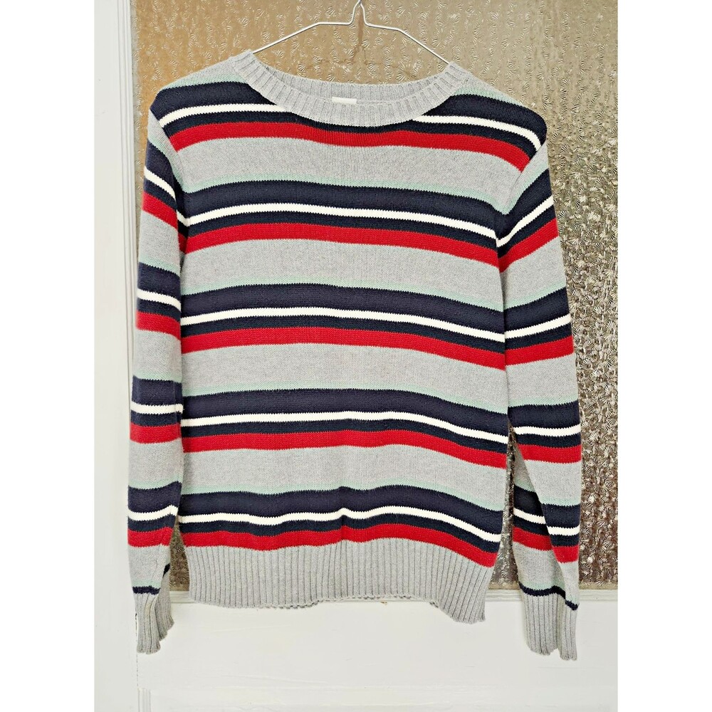 Gymboree Striped Cotton Knit Sweater EUC Grey Red Black Kids Size M 7-8